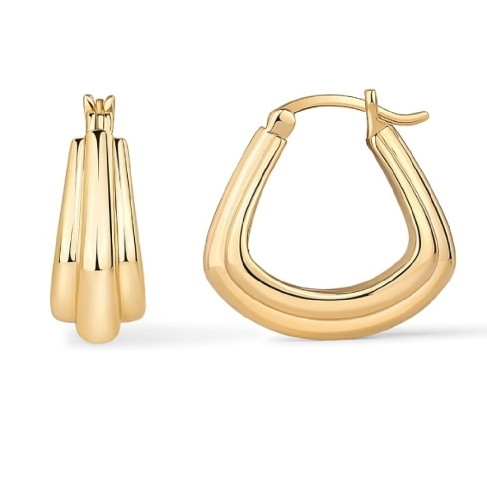14K Gold Plated Geometric Hoop Triangle Huggie Earrings
